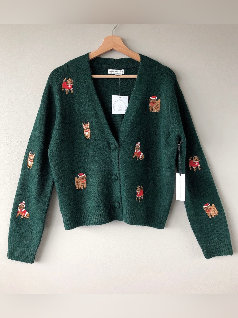 cupcakes & cashmere Forest Green Dog Cardigan woman’s medium Christmas Santa dog